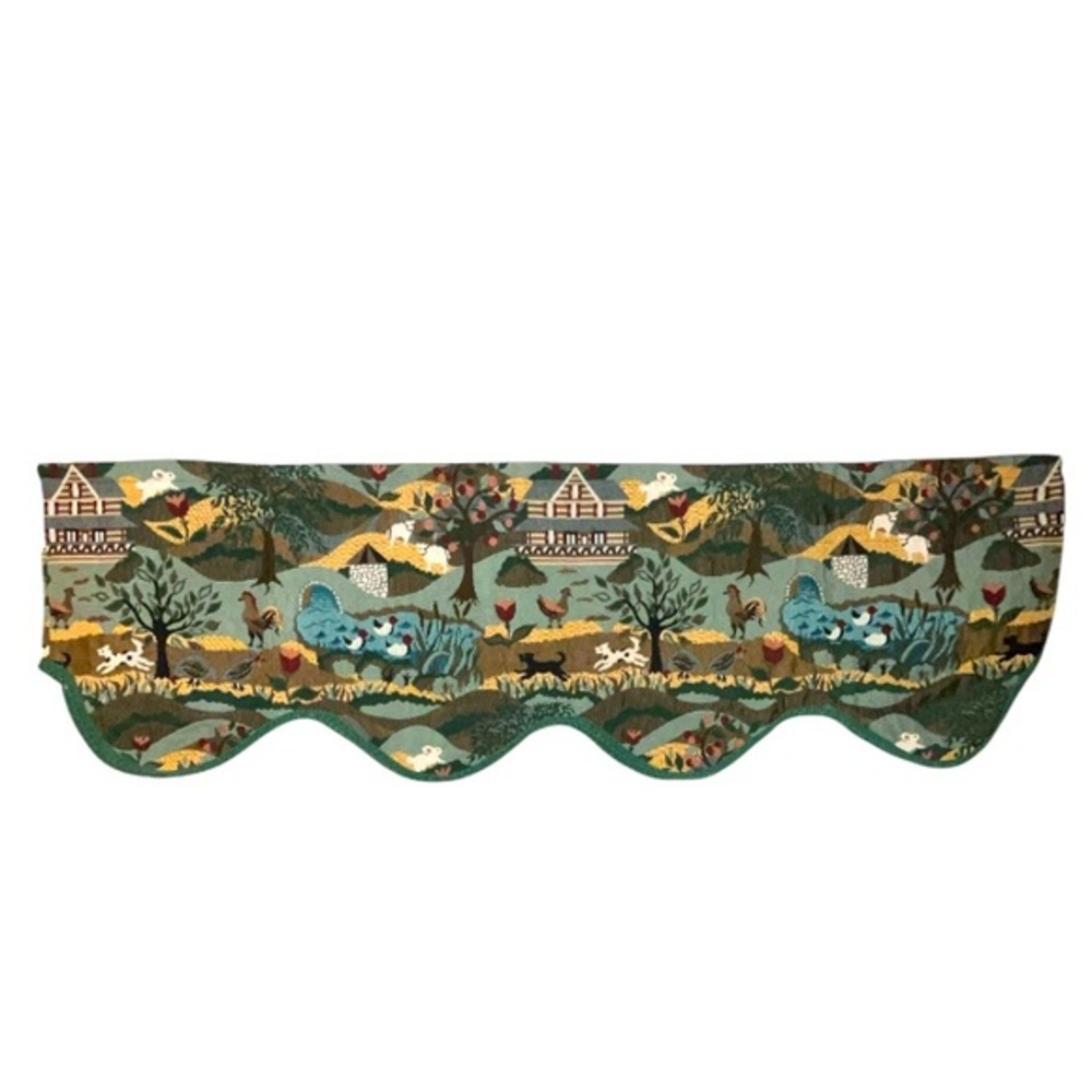 Vintage Tapestry Folk Farmhouse Scenery Valance Curtains Animals 16 X 52